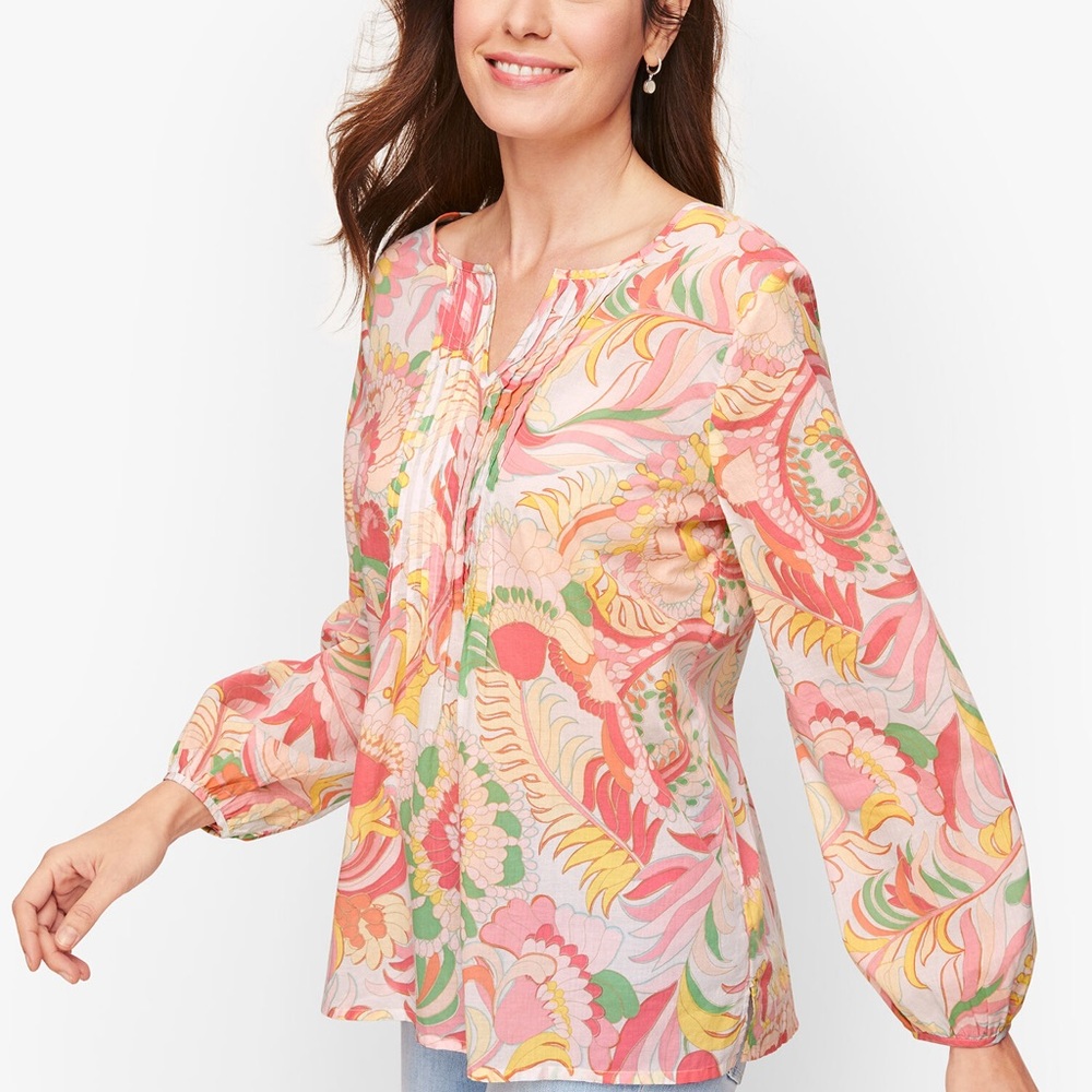 Talbots Multicolor pintuck Floral Blouse S